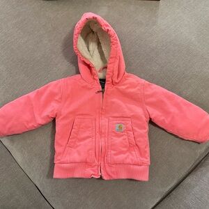 EUC Carhartt Canvas Insulated Hooded Active Jacket size 6M in Pink Lemonade